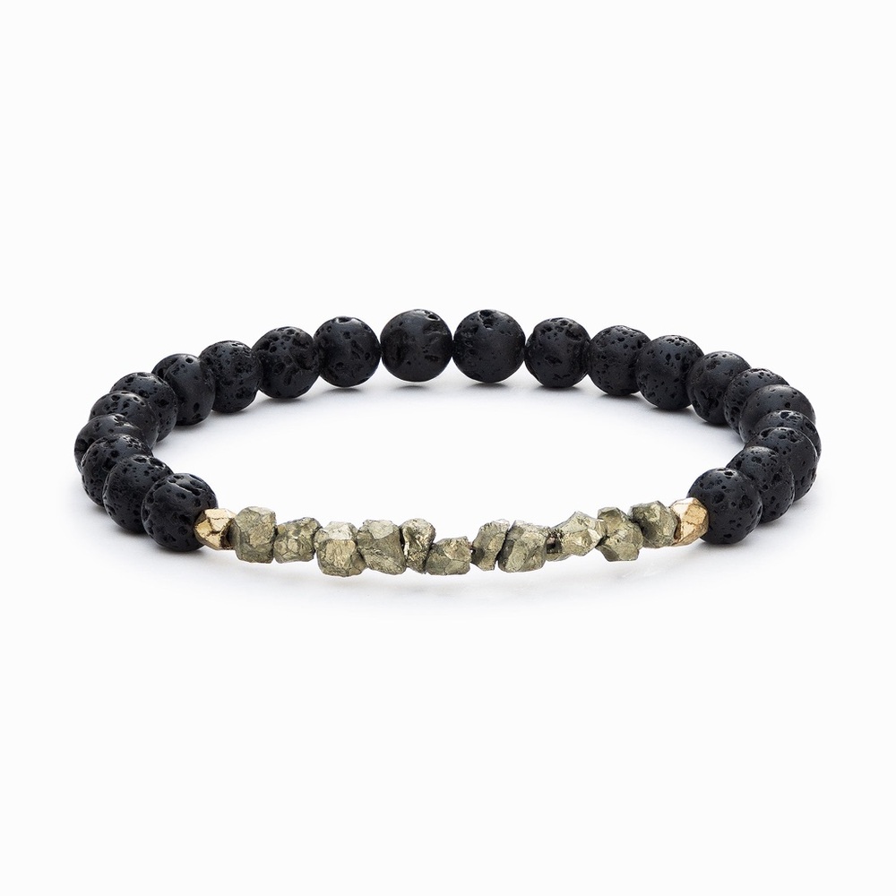 @6” Natural Pyrite & Natural Volcanic Basalt 6mm Stretchy Band